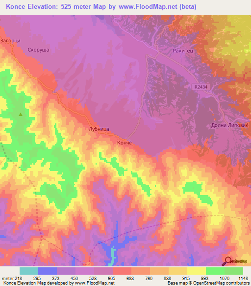 Konce,Macedonia Elevation Map