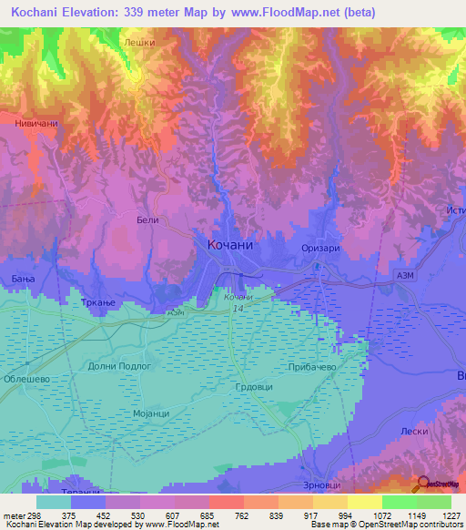 Kochani,Macedonia Elevation Map
