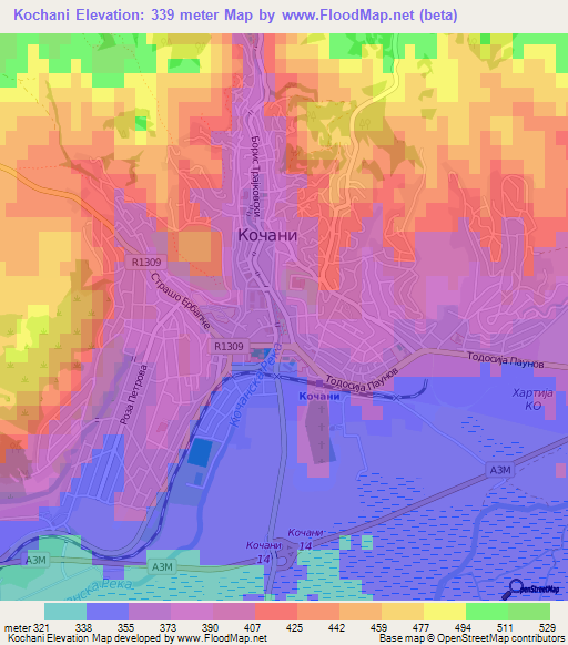 Kochani,Macedonia Elevation Map
