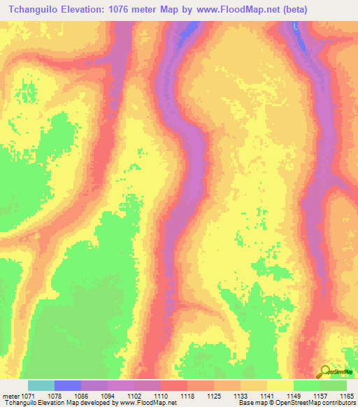 Tchanguilo,Angola Elevation Map