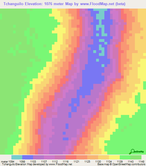 Tchanguilo,Angola Elevation Map