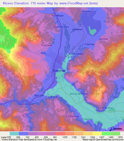 Kicevo,Macedonia Elevation Map
