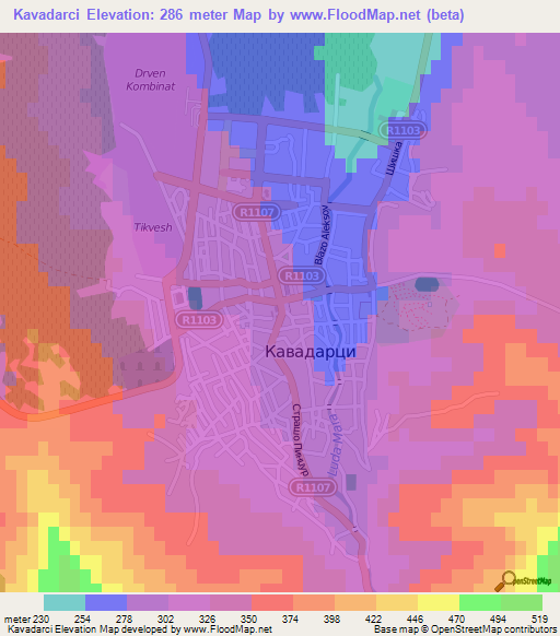 Kavadarci,Macedonia Elevation Map