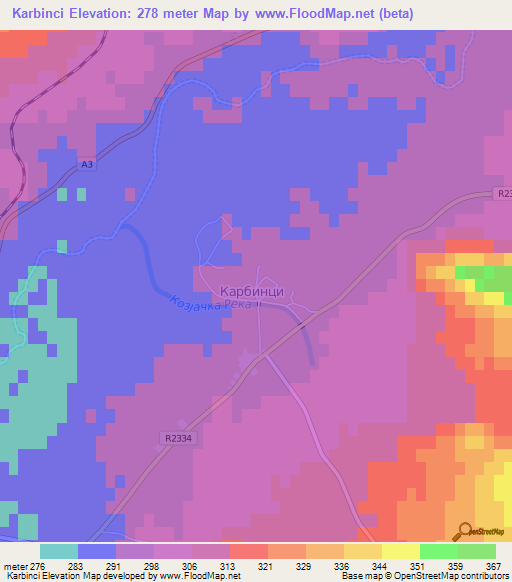 Karbinci,Macedonia Elevation Map