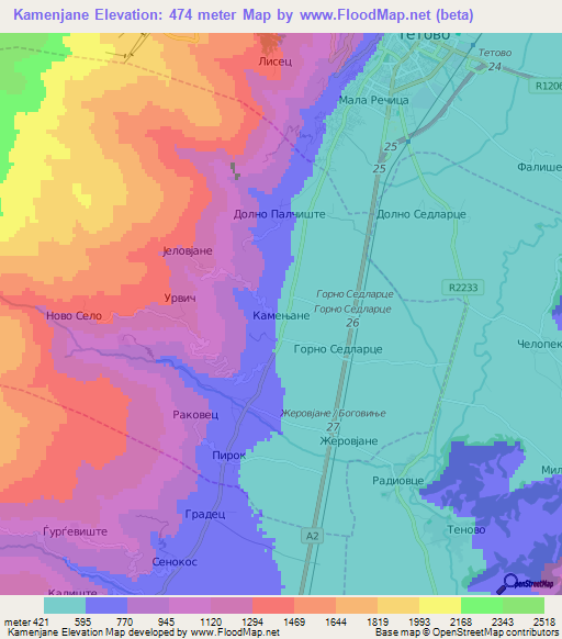 Kamenjane,Macedonia Elevation Map