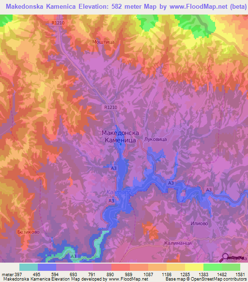 Makedonska Kamenica,Macedonia Elevation Map