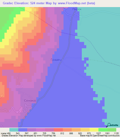Gradec,Macedonia Elevation Map