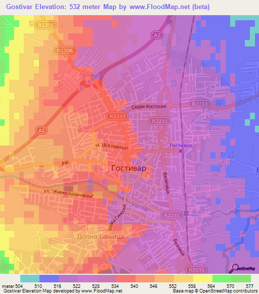 Gostivar,Macedonia Elevation Map