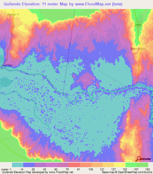 Quilende,Angola Elevation Map