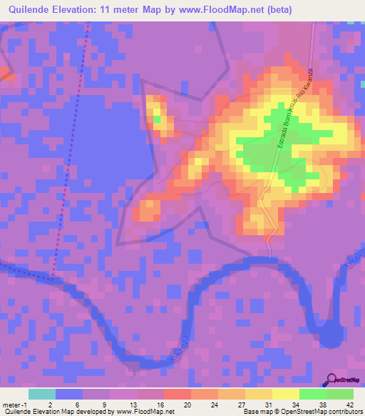 Quilende,Angola Elevation Map
