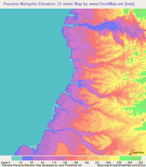 Pescaria Mariquiia,Angola Elevation Map
