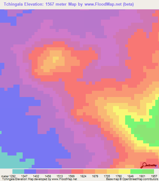 Tchingala,Angola Elevation Map