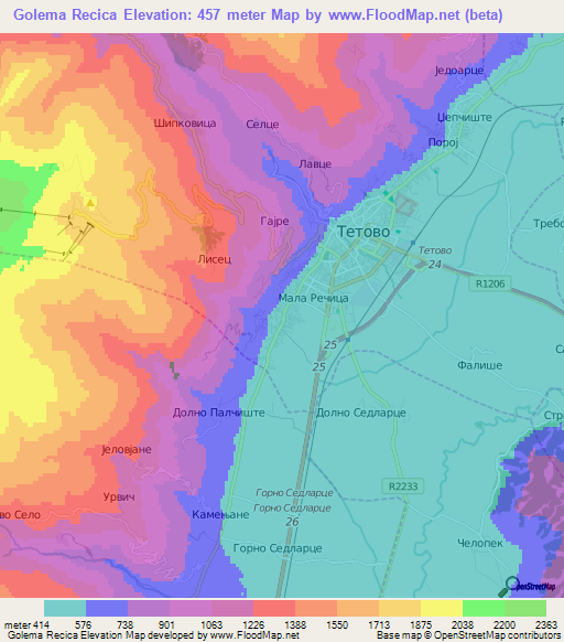 Golema Recica,Macedonia Elevation Map