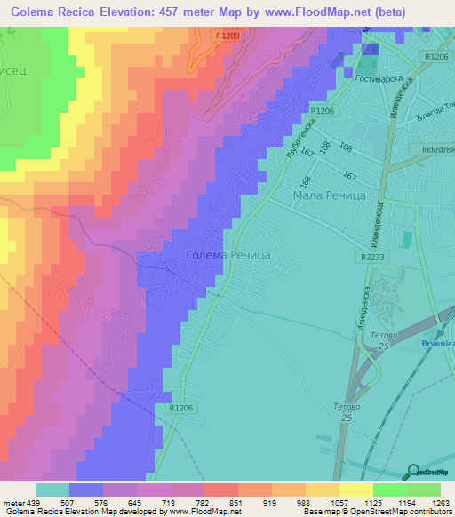 Golema Recica,Macedonia Elevation Map