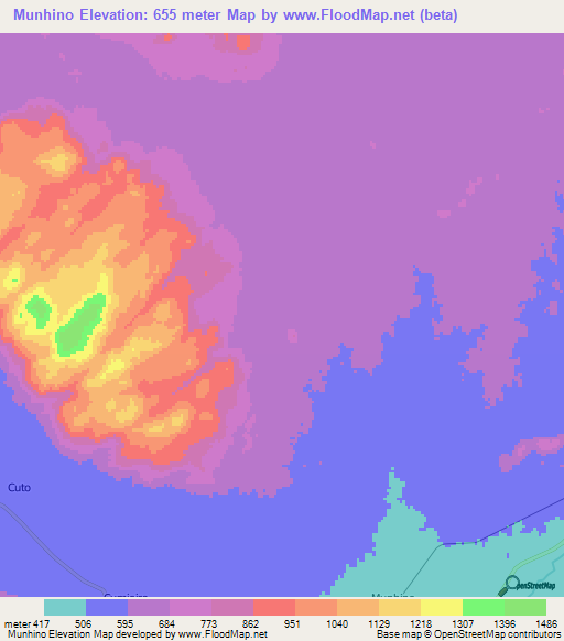 Munhino,Angola Elevation Map