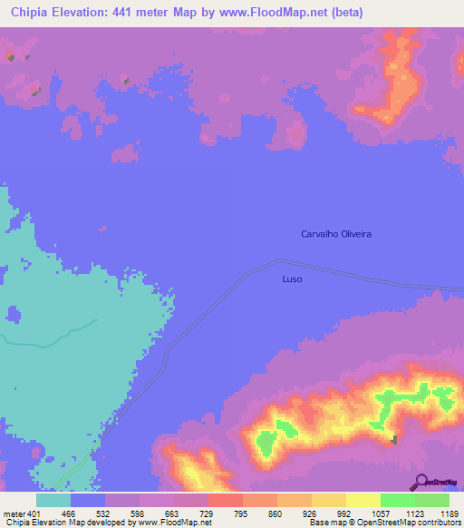 Chipia,Angola Elevation Map