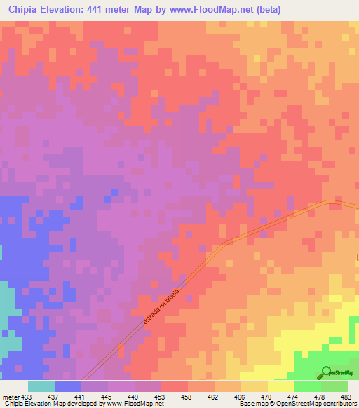 Chipia,Angola Elevation Map