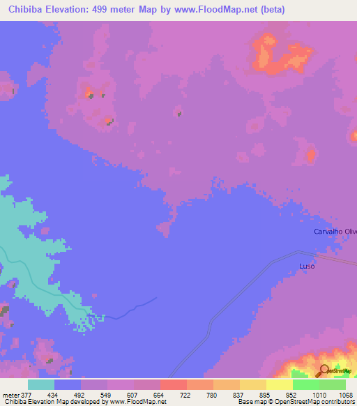 Chibiba,Angola Elevation Map