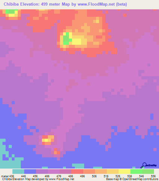 Chibiba,Angola Elevation Map