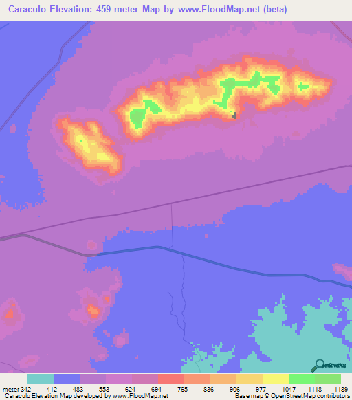 Caraculo,Angola Elevation Map