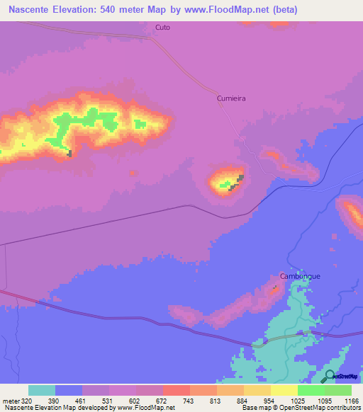 Nascente,Angola Elevation Map