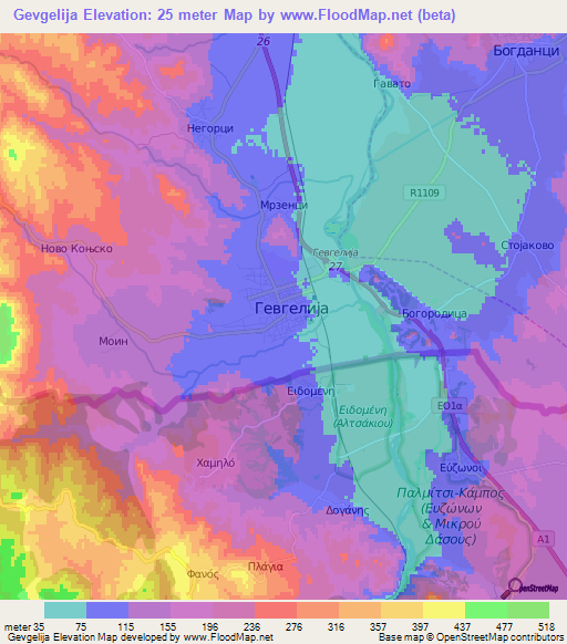 Gevgelija,Macedonia Elevation Map