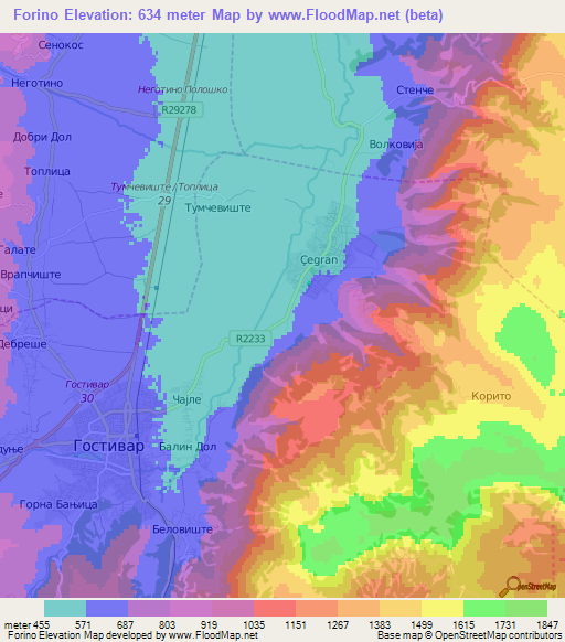 Forino,Macedonia Elevation Map