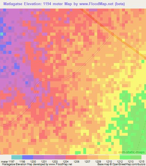 Matlagatse,Botswana Elevation Map