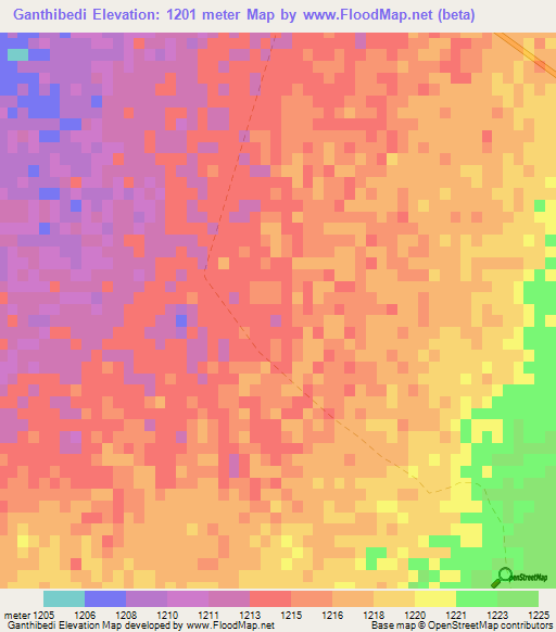 Ganthibedi,Botswana Elevation Map
