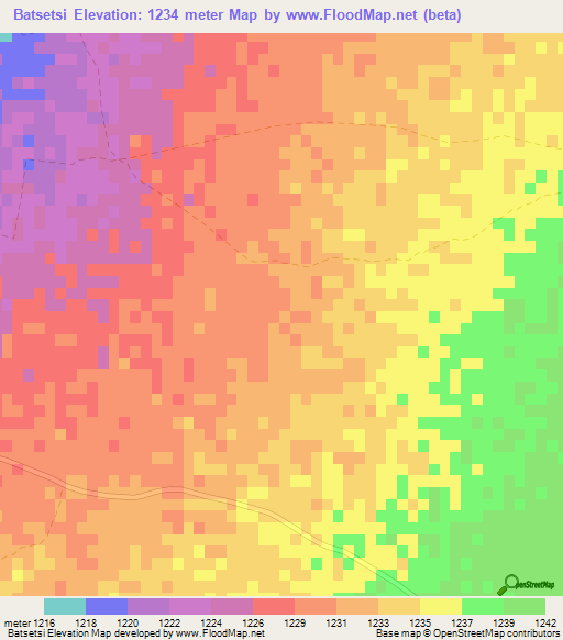 Batsetsi,Botswana Elevation Map