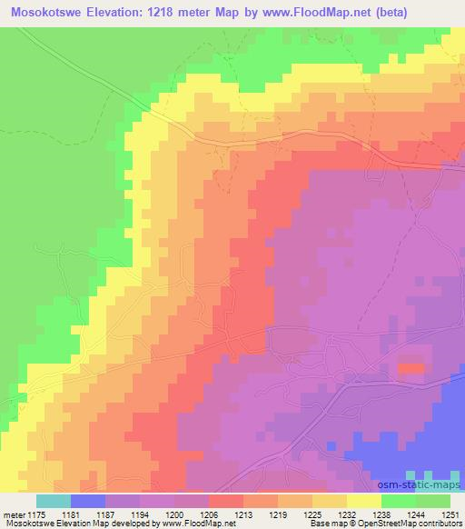 Mosokotswe,Botswana Elevation Map
