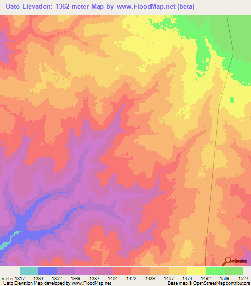 Uato,Angola Elevation Map