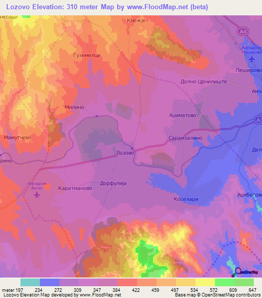 Lozovo,Macedonia Elevation Map