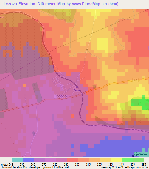 Lozovo,Macedonia Elevation Map