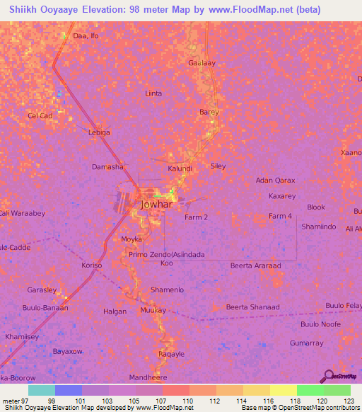 Shiikh Ooyaaye,Somalia Elevation Map