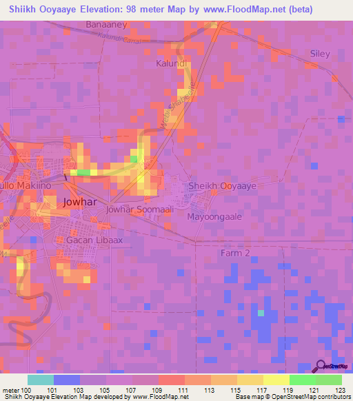 Shiikh Ooyaaye,Somalia Elevation Map