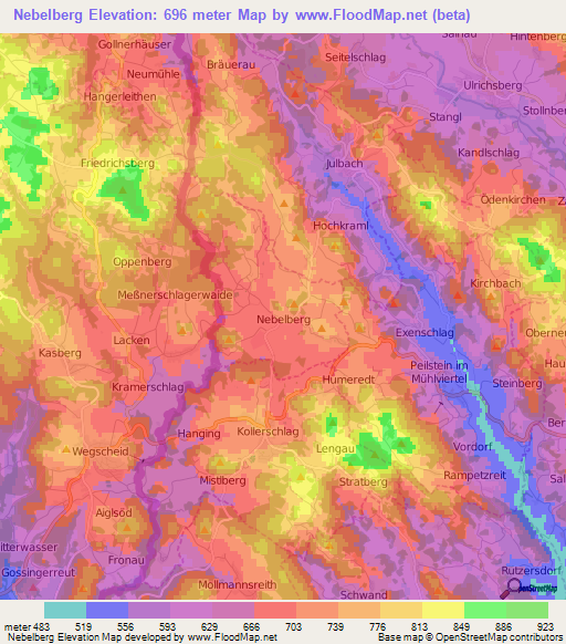 Nebelberg,Austria Elevation Map