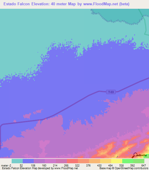 Estado Falcon,Venezuela Elevation Map