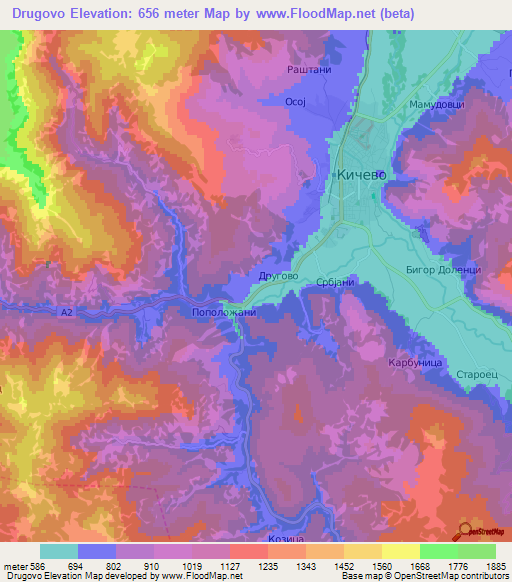 Drugovo,Macedonia Elevation Map