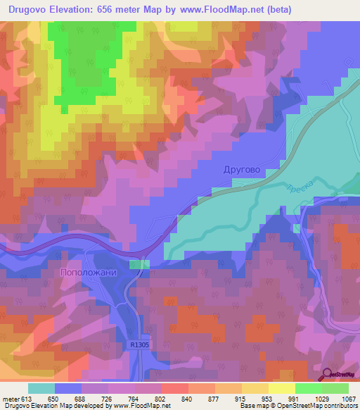 Drugovo,Macedonia Elevation Map