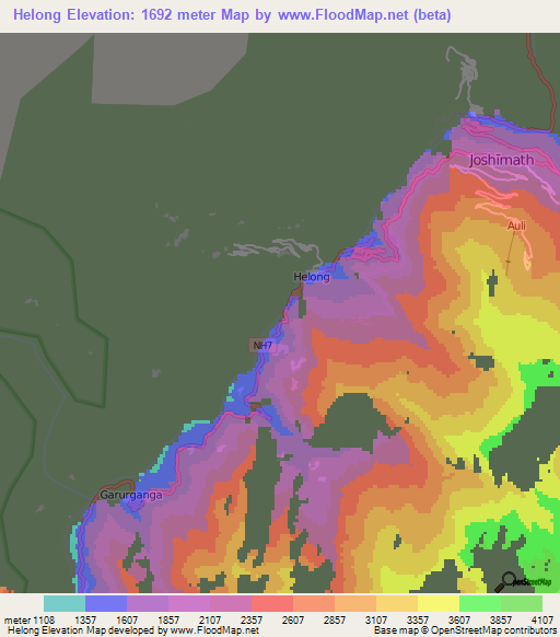 Helong,India Elevation Map