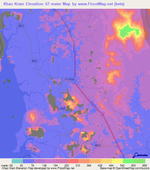 Khao Kram,Thailand Elevation Map