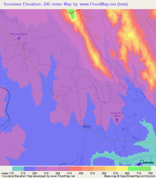Vuvulane,Swaziland Elevation Map