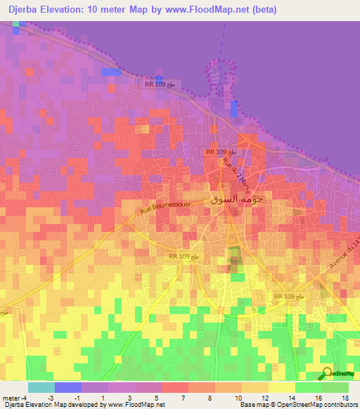 Djerba,Tunisia Elevation Map