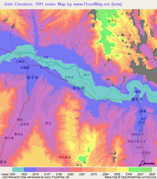 Jishi,China Elevation Map