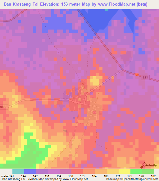 Ban Krasaeng Tai,Thailand Elevation Map