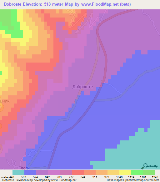 Dobroste,Macedonia Elevation Map