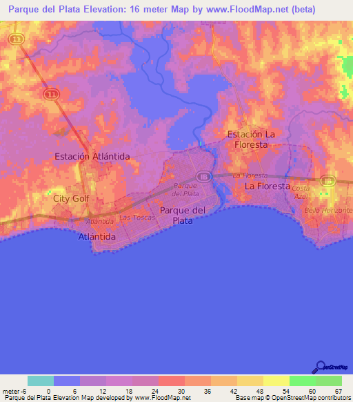 Parque del Plata,Uruguay Elevation Map