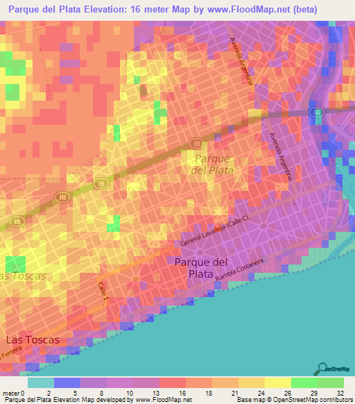 Parque del Plata,Uruguay Elevation Map