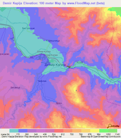 Demir Kapija,Macedonia Elevation Map